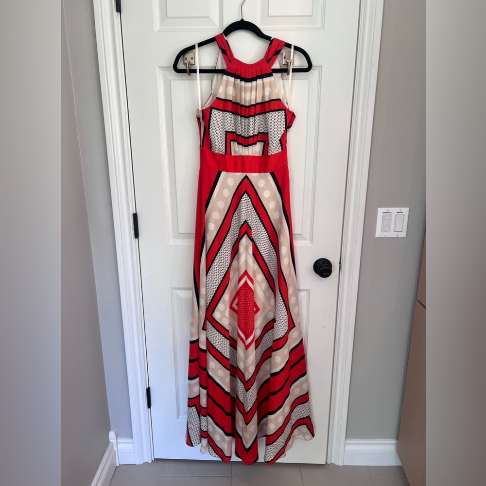 Beautiful long geometric halter dress. Size 2 TTS